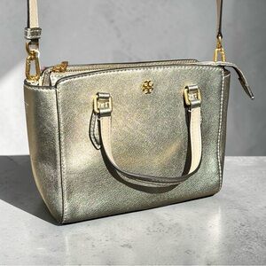 🌻Tory Burch Gold Metallic Leather 2-Way Handbag Purse